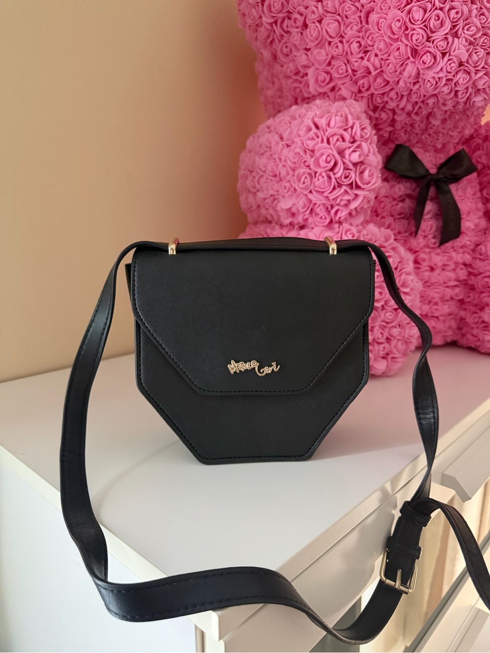 Black Hexagon Crossbody Bag by